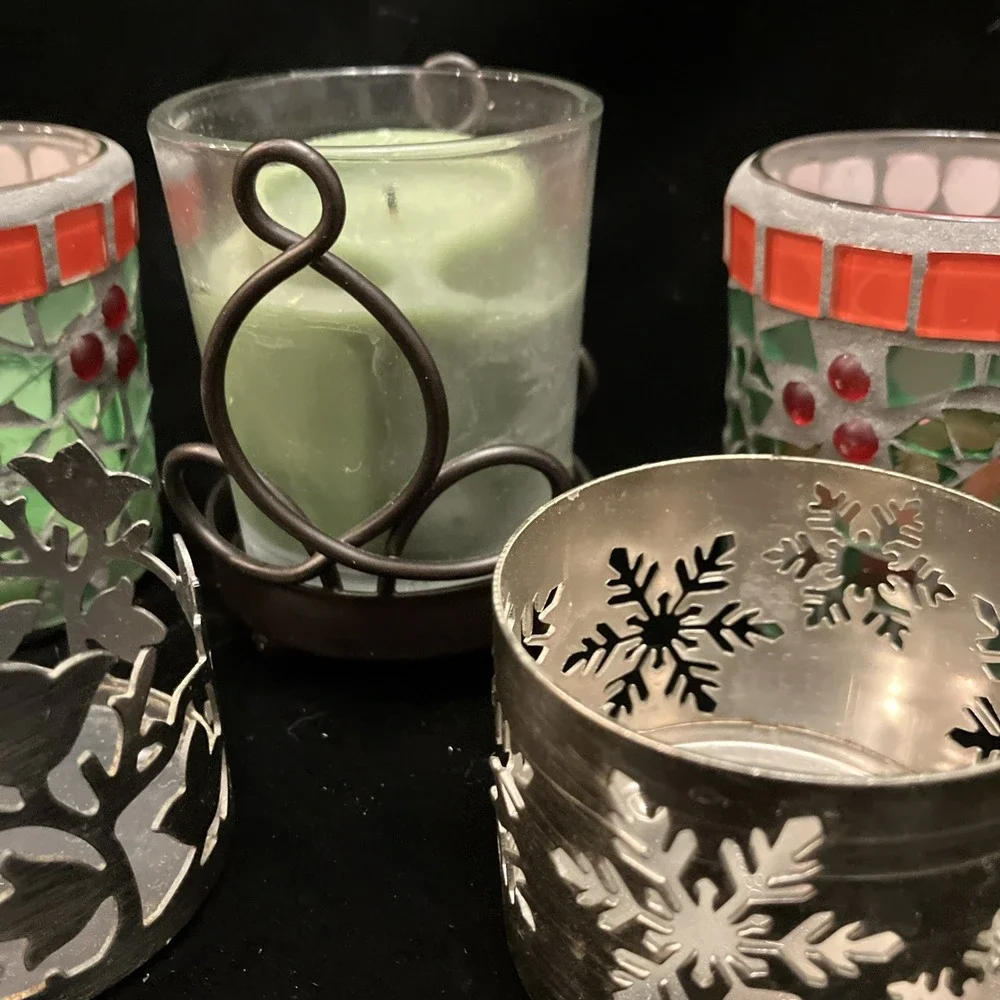 Votive Lot 5 Glass & Metal Tea light Candle Holders Bath & Body Works Christmas